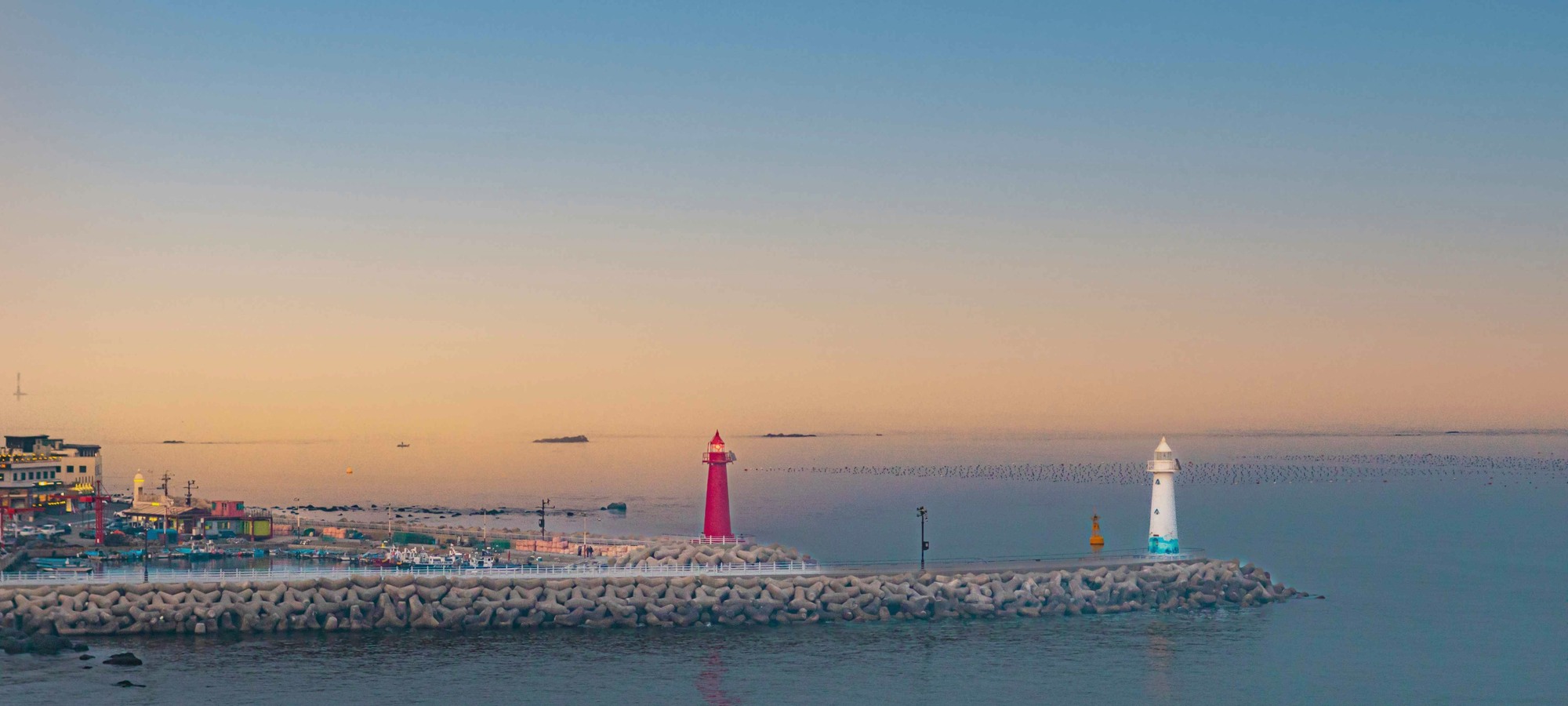Busan coastline and sea light at a soft evening hour